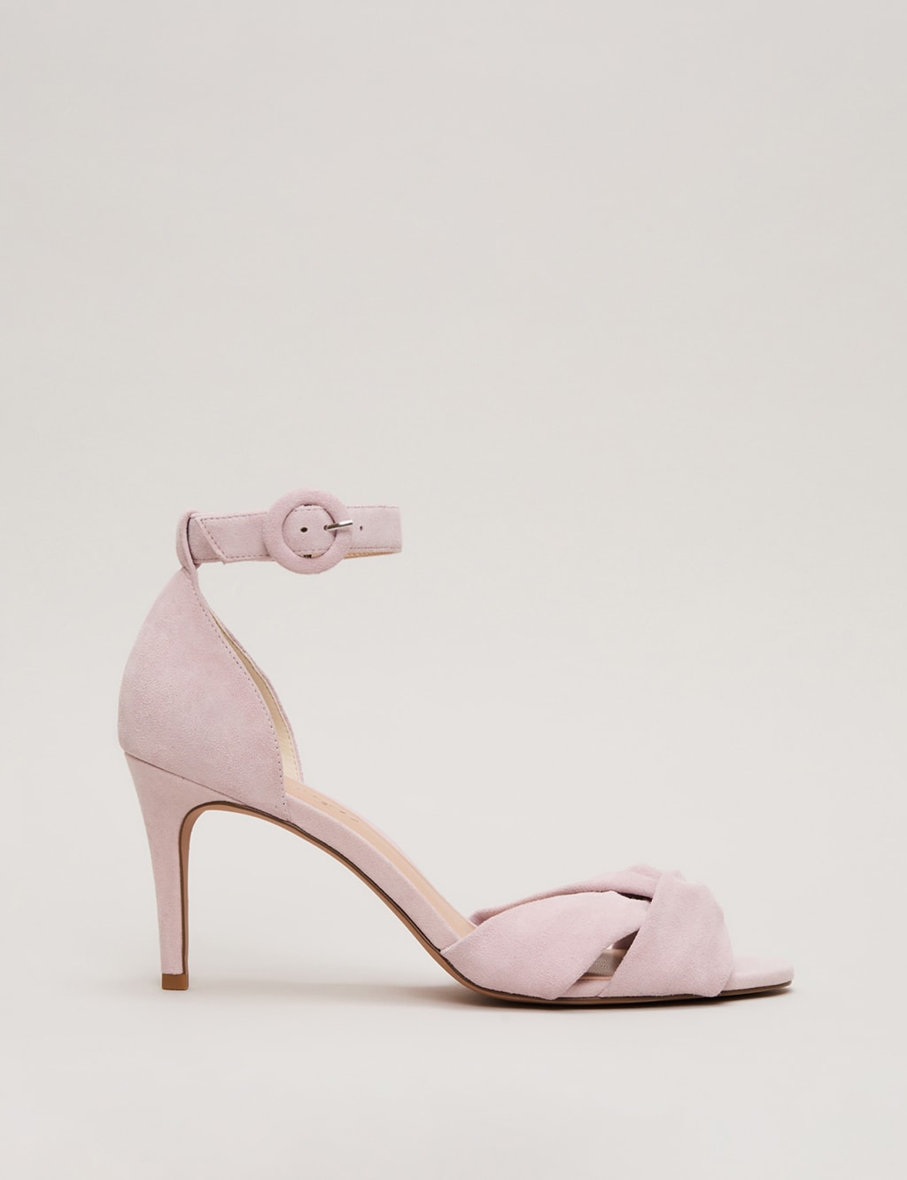 Suede Twist Ankle Strap Stiletto Heel Sandals 2 of 8