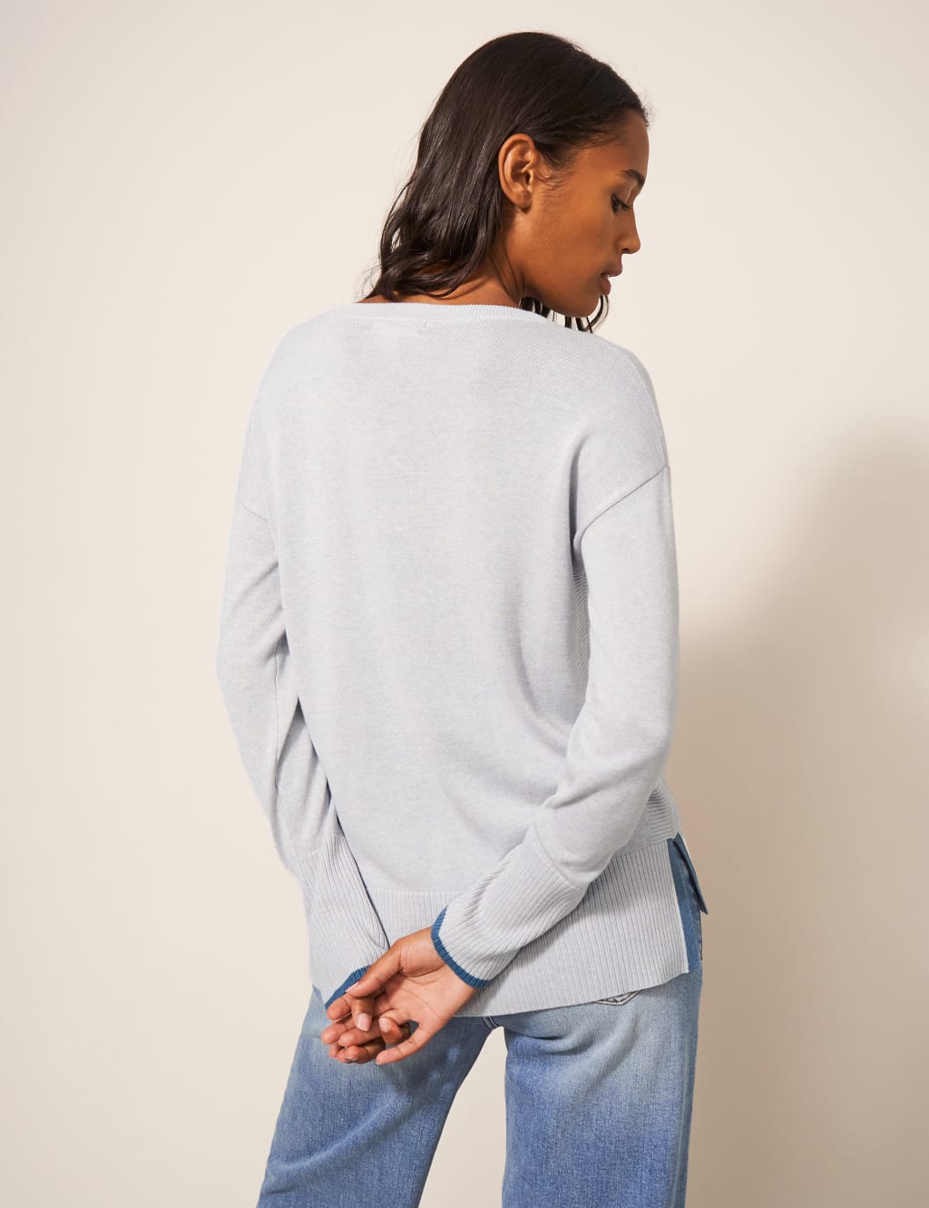 Cotton Rich Crew Neck Stepped Hem Jumper 3 of 6