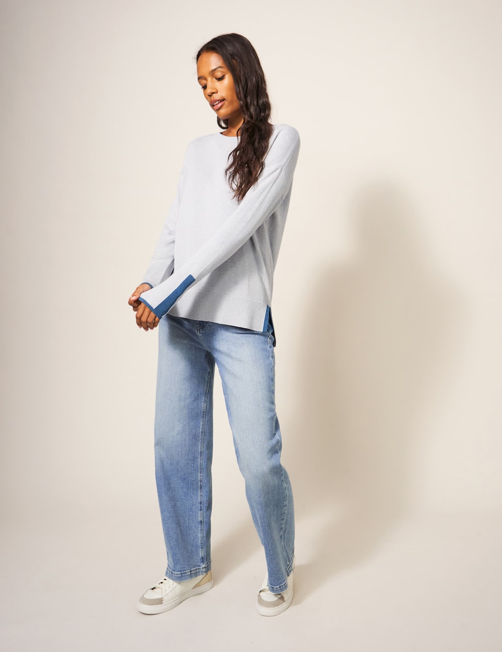 Cotton Rich Crew Neck Stepped Hem Jumper 4 of 6