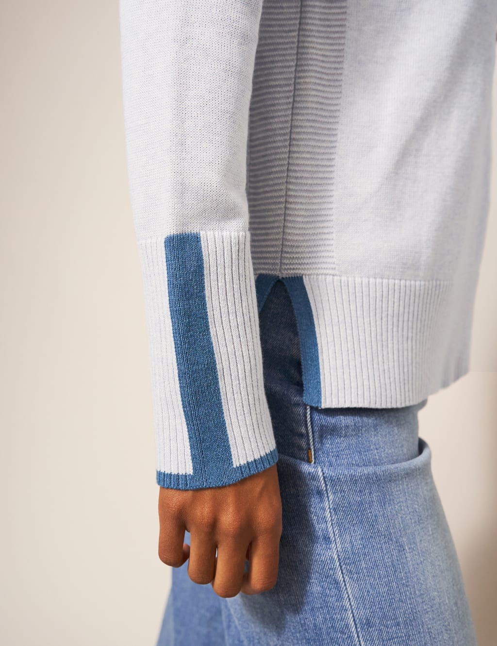 Cotton Rich Crew Neck Stepped Hem Jumper 5 of 6