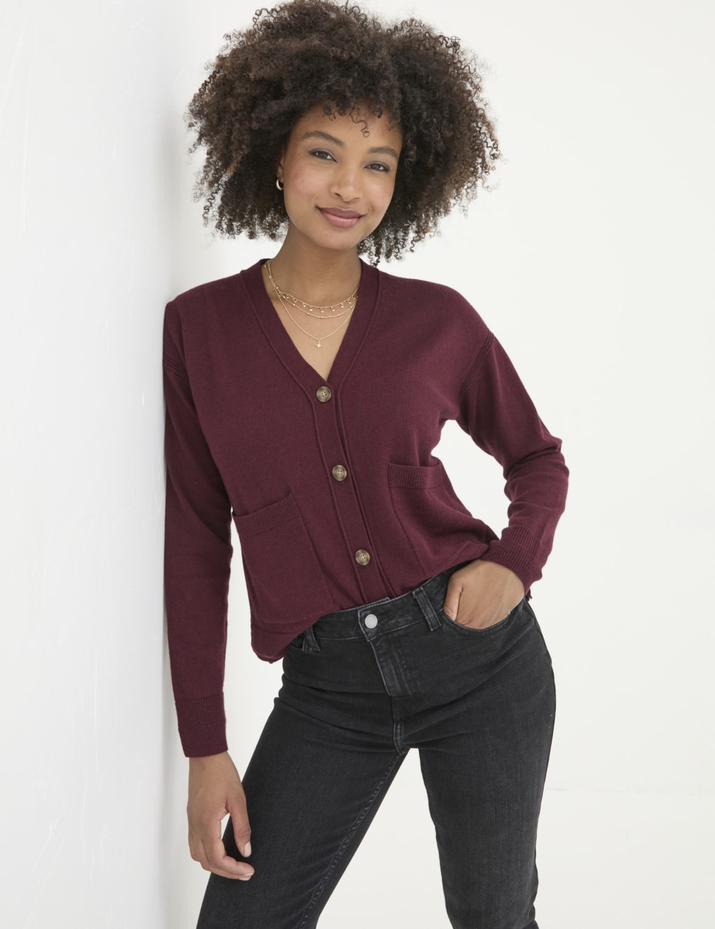 Cotton v neck cardigan womens on sale