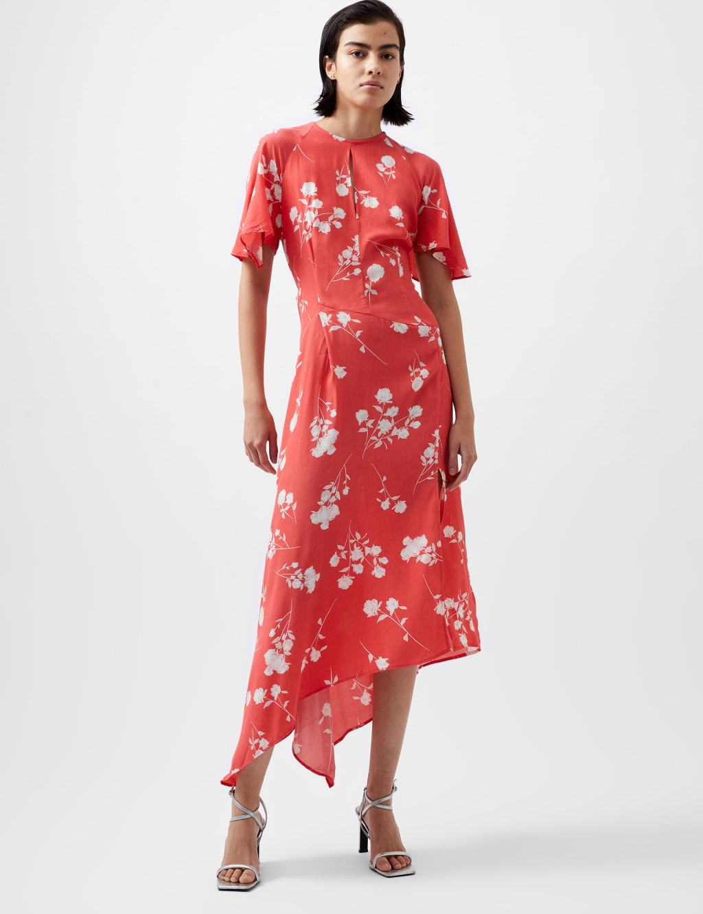 Floral Crew Neck Midi Skater Dress