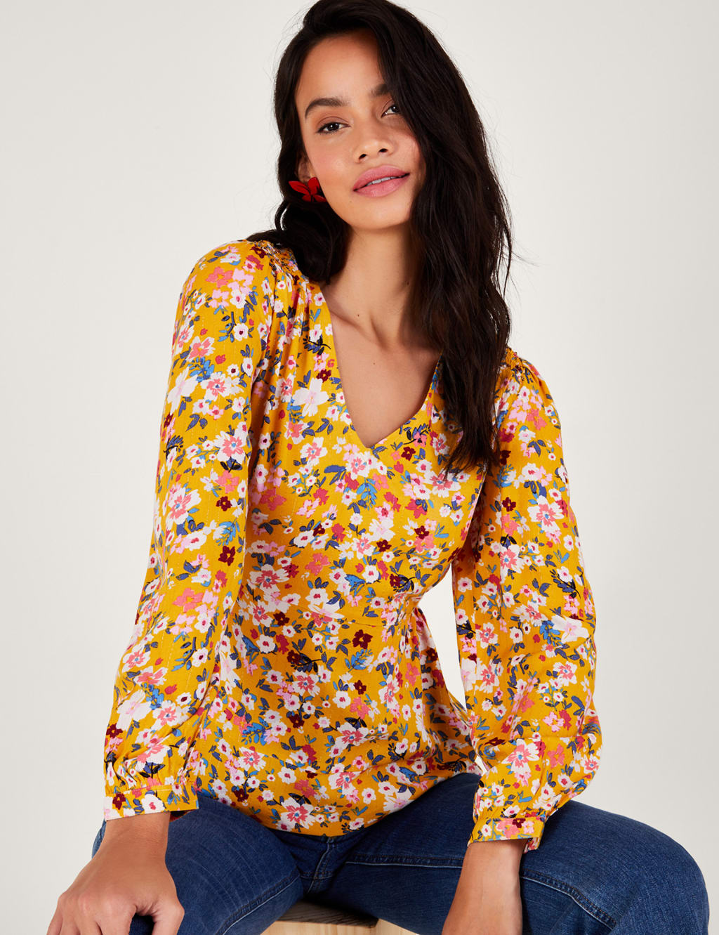 Ditsy Floral Smocked Detail Top 1 of 5