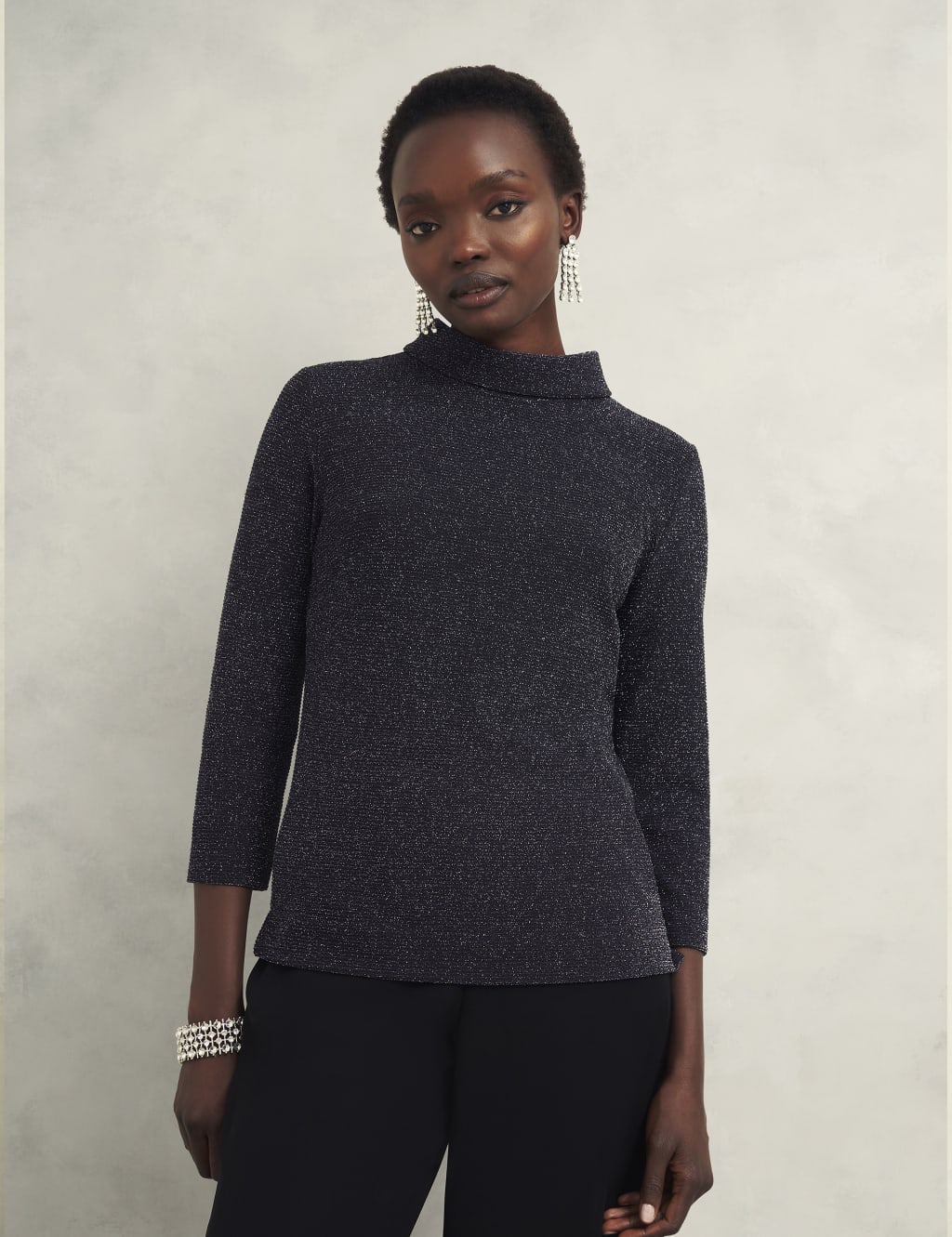 Sparkly Ribbed Roll Neck Top HOBBS M S
