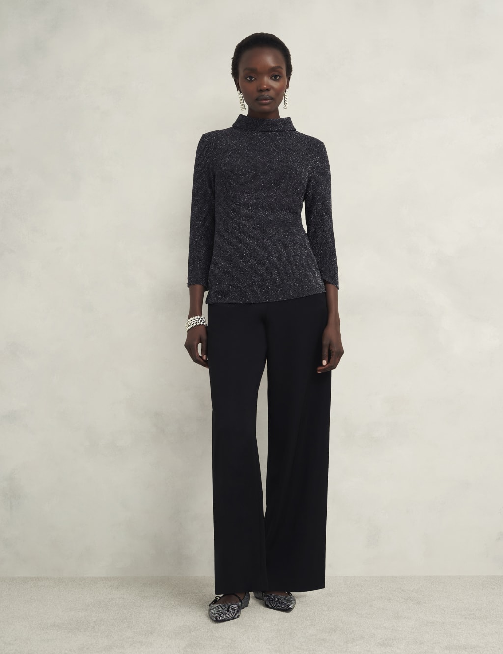 Sparkly Ribbed Roll Neck Top HOBBS M S