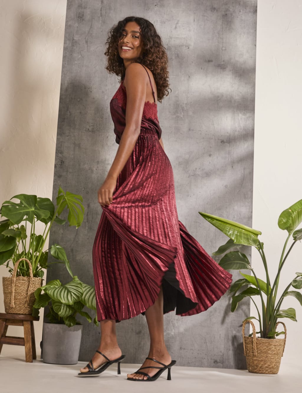 Metallic Pleated Midi Skirt FatFace M S