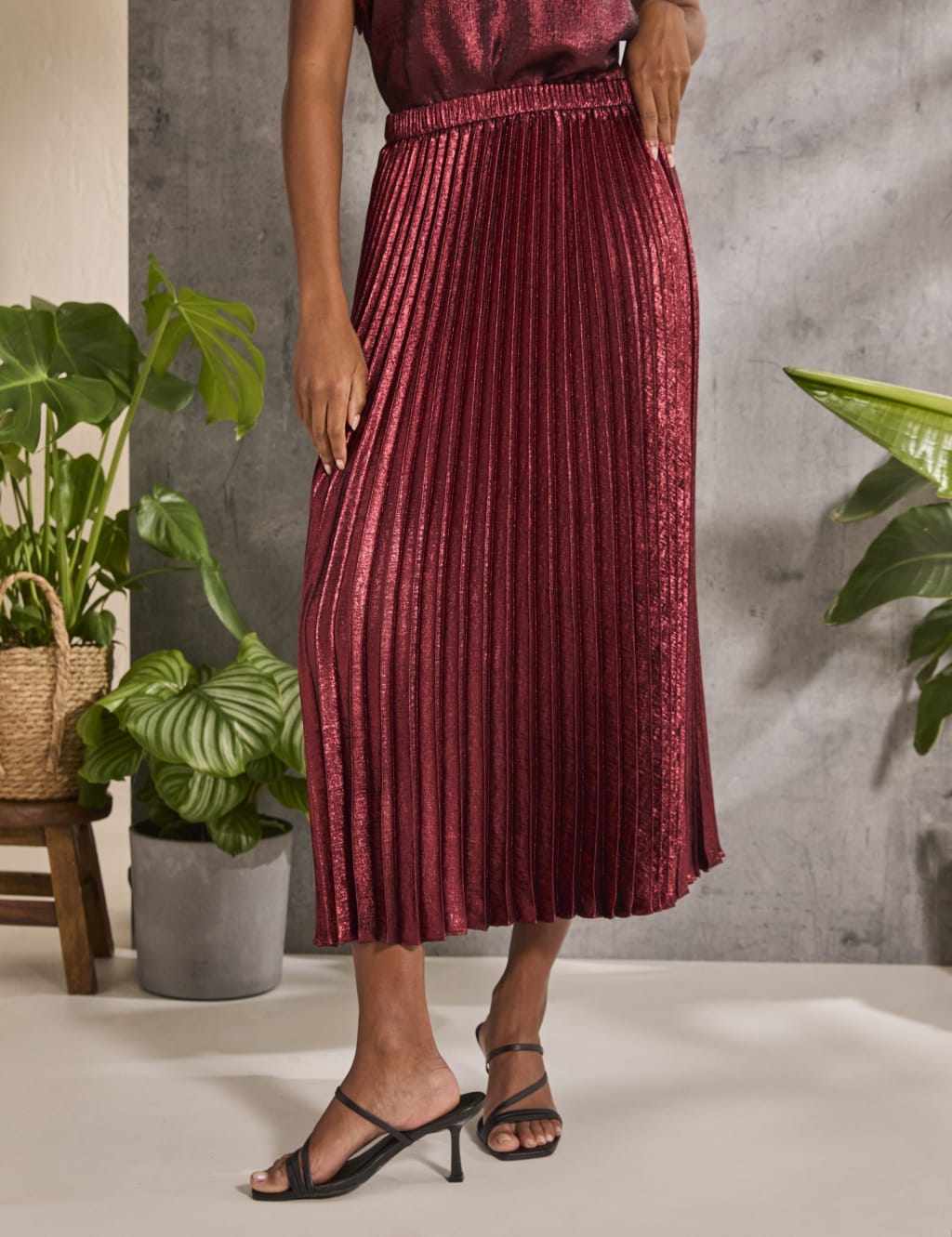 Metallic Pleated Midi Skirt FatFace M S
