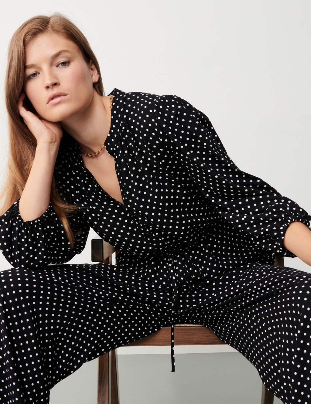 Polka Dot Tie Detail Waisted Jumpsuit Finery London M S