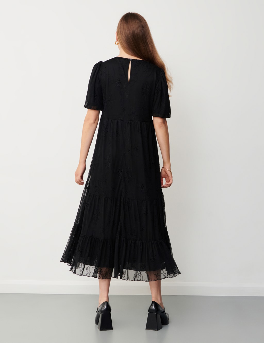 Lace Round Neck Midi Tiered Skater Dress Finery London M S