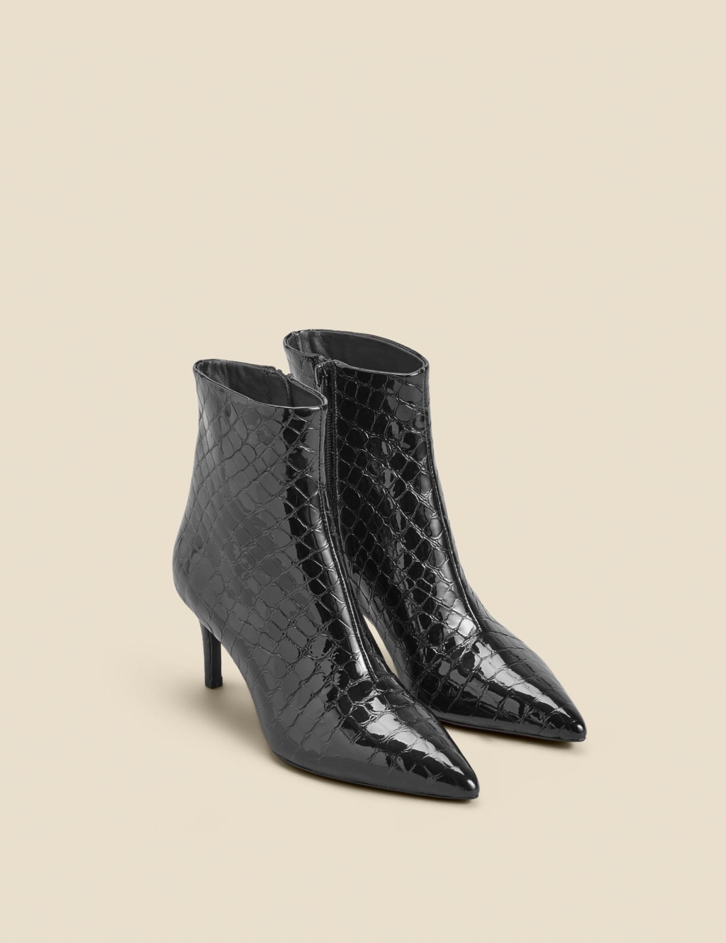 Leather Croc Kitten Heel Pointed Ankle Boots SOSANDAR M S