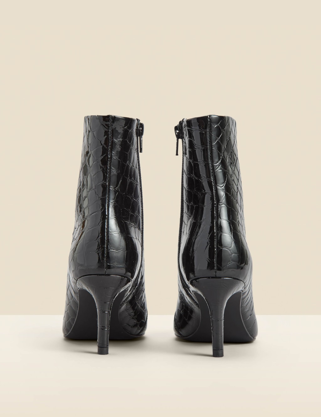 Leather Croc Kitten Heel Pointed Ankle Boots 4 of 5