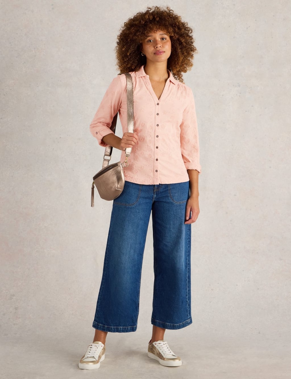 Pure Cotton Jersey Broderie V-Neck Shirt 3 of 6
