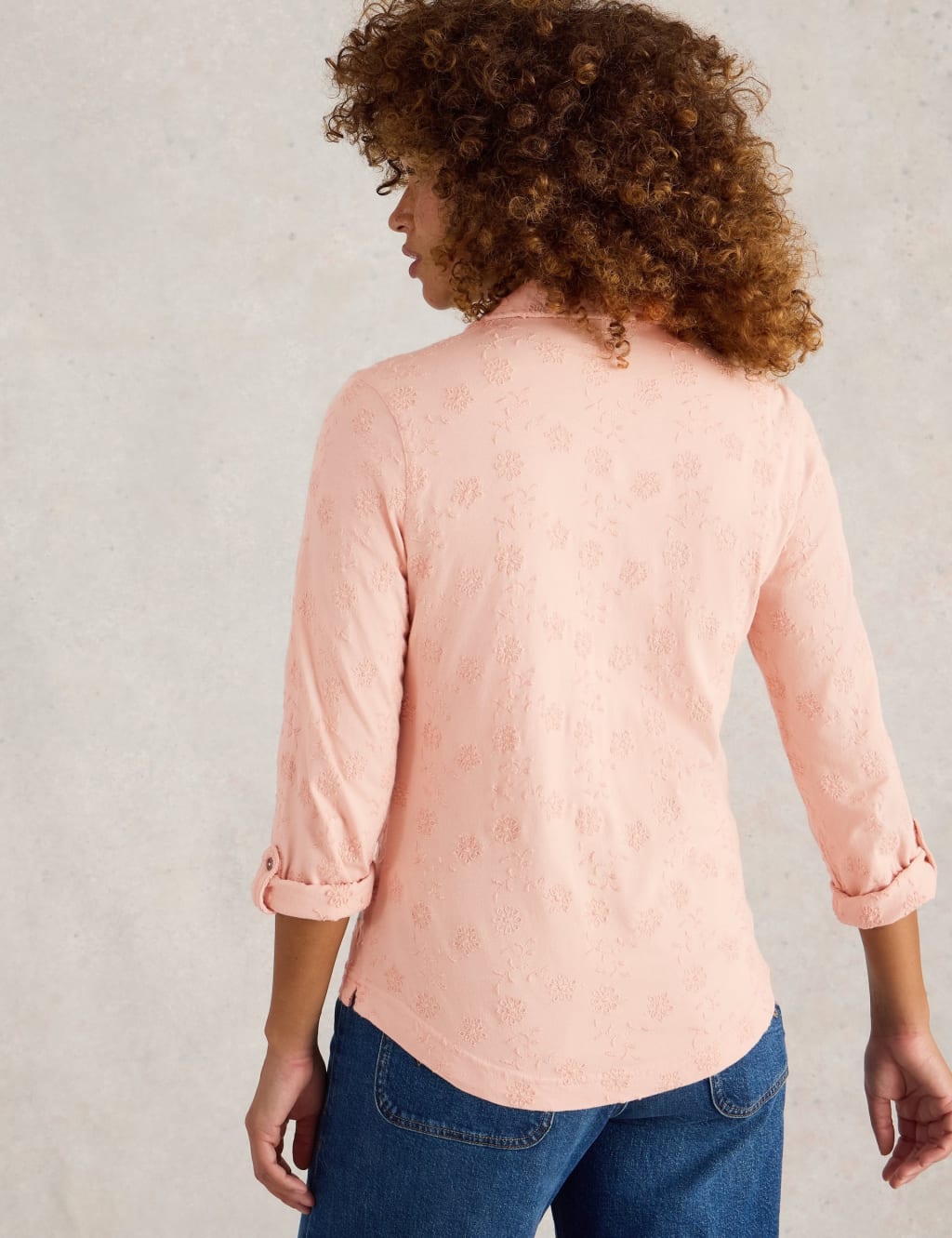 Pure Cotton Jersey Broderie V-Neck Shirt 4 of 6