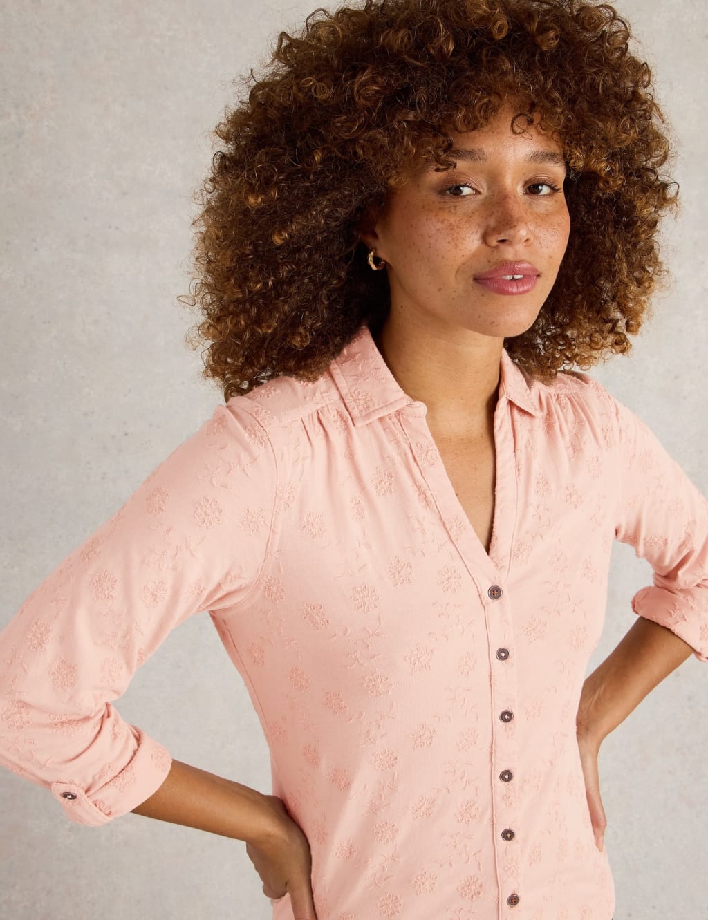 Pure Cotton Jersey Broderie V-Neck Shirt 5 of 6