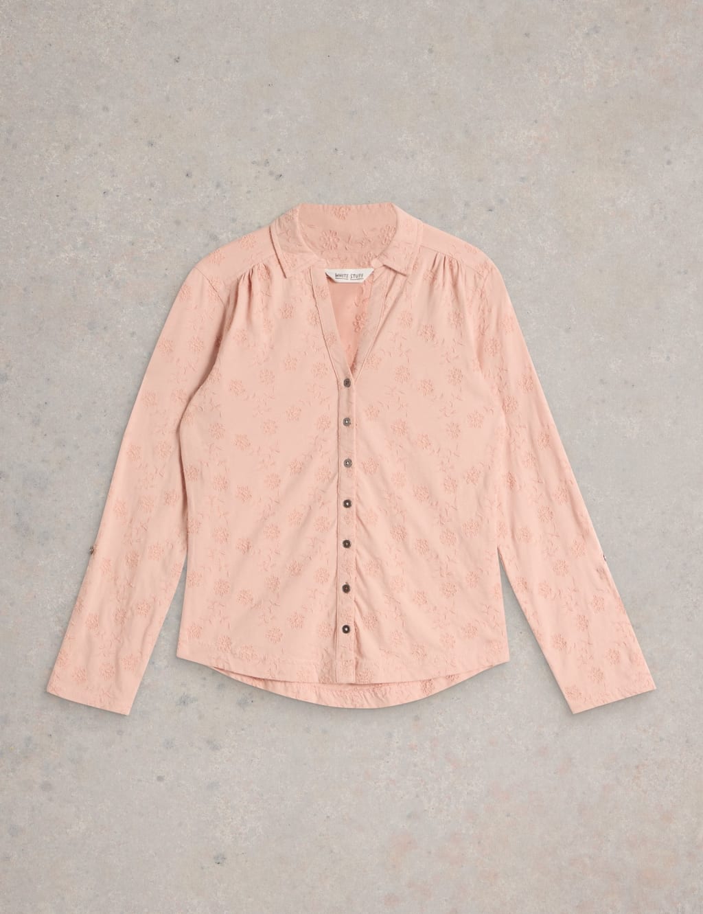 Pure Cotton Jersey Broderie V-Neck Shirt 2 of 6