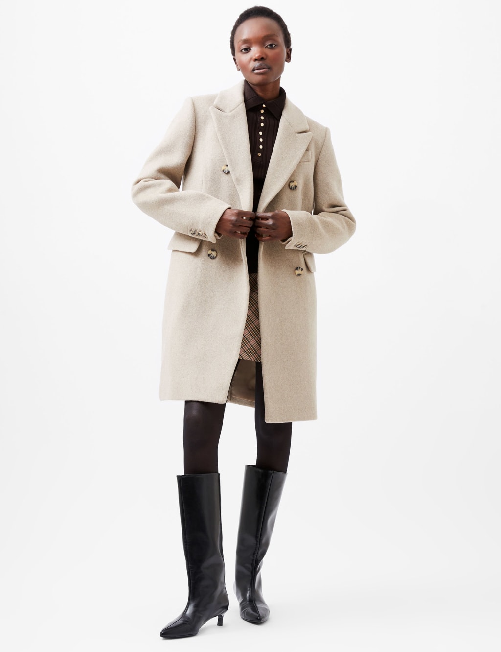 Wool Blend Collared Longline Tailored Coat French Connection M S