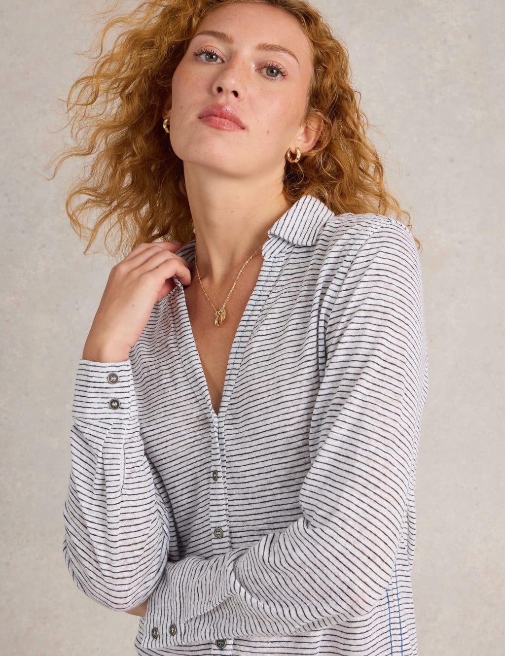 Pure Linen Striped Collared Shirt 1 of 6