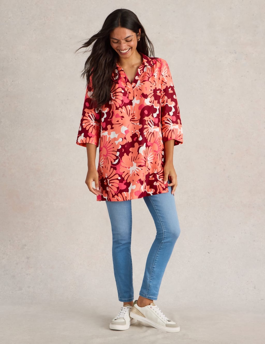 Pure Linen Printed Collared Tunic 1 of 6