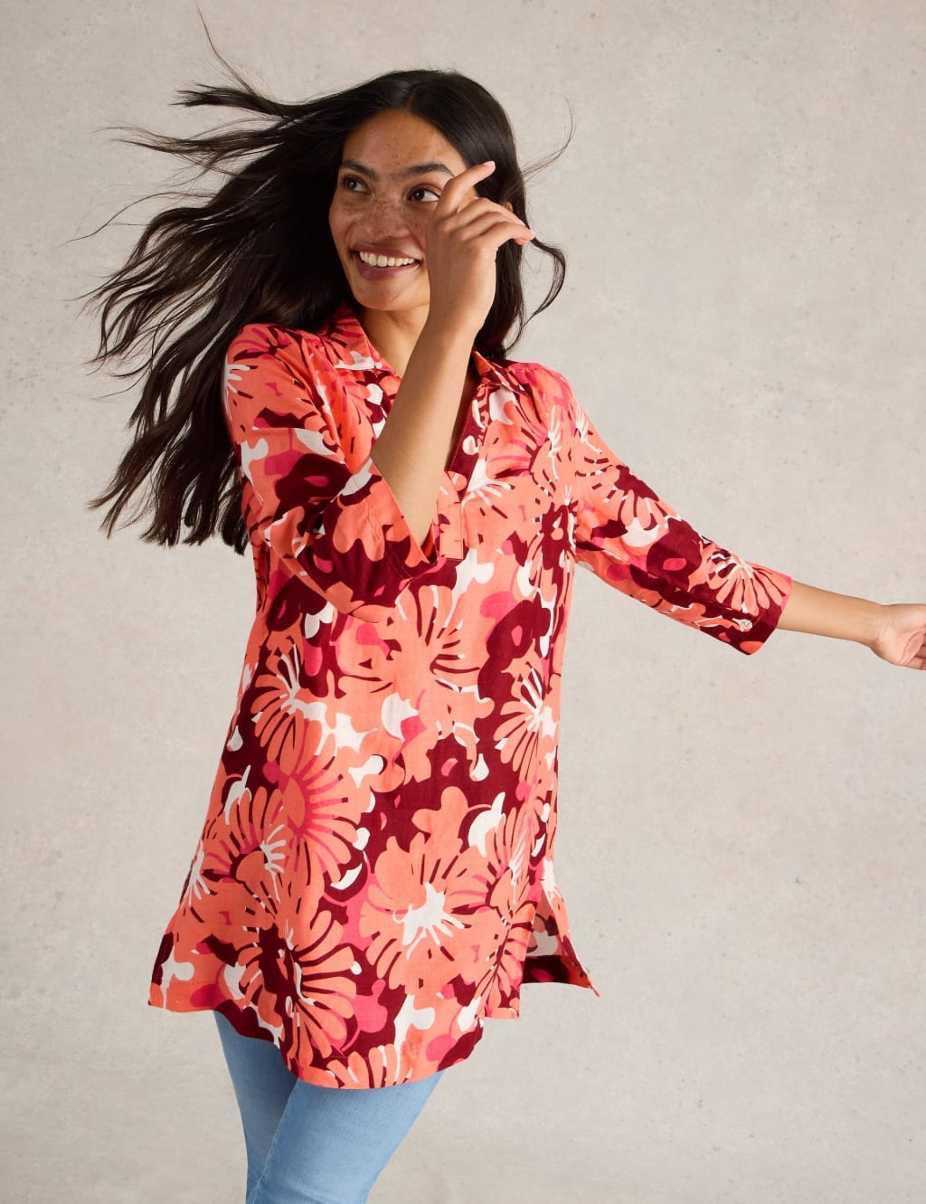 Pure Linen Printed Collared Tunic 3 of 6