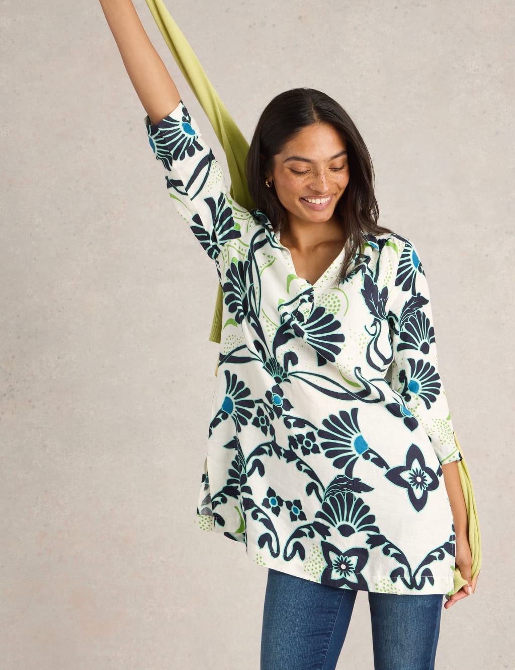 Pure Linen Printed Collared Tunic 3 of 6