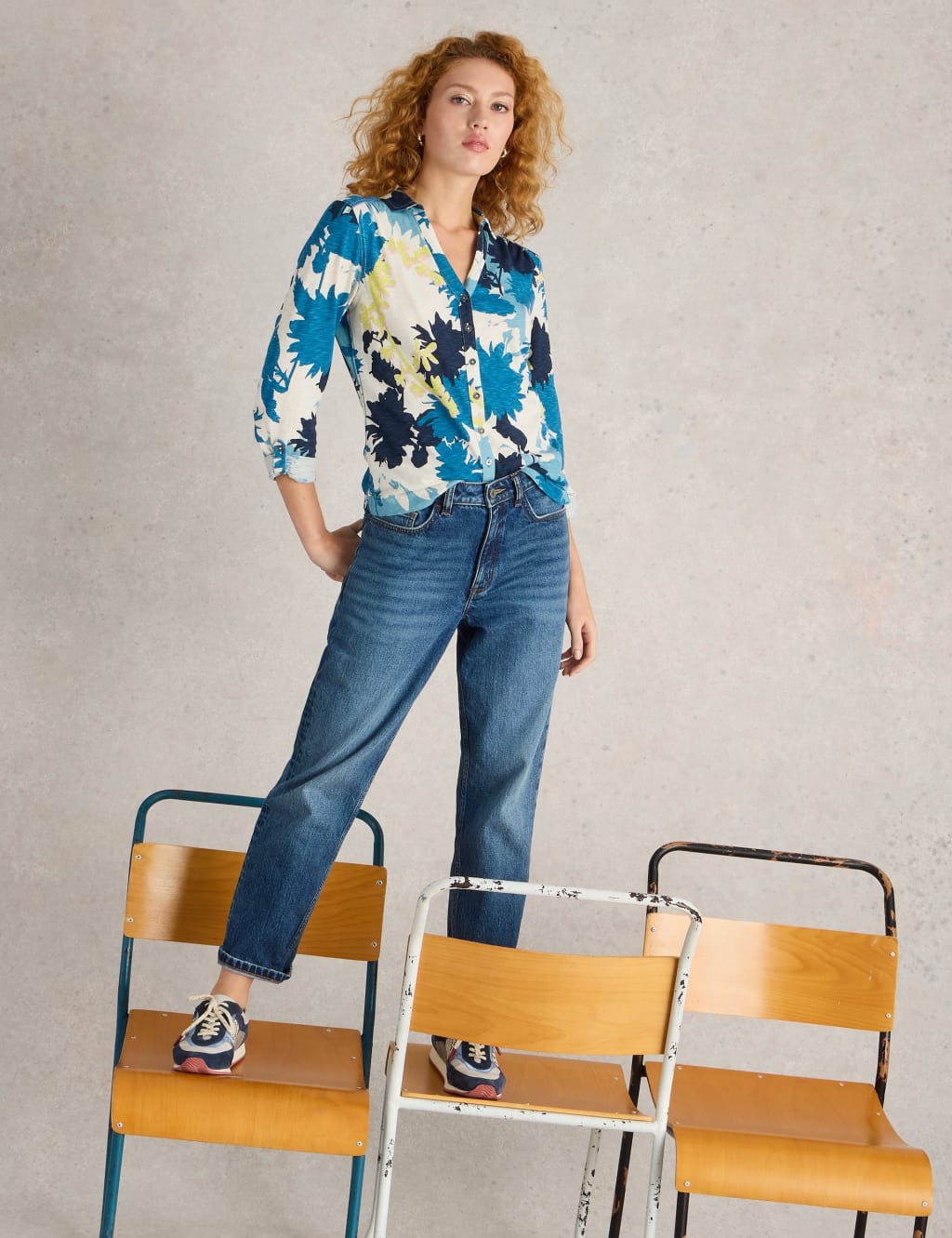 Jersey Printed Collared V-Neck Shirt 3 of 6