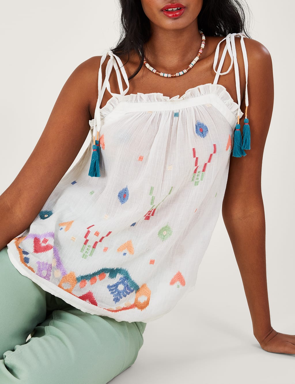 Pure Cotton Embroidered Cami Top 1 of 5