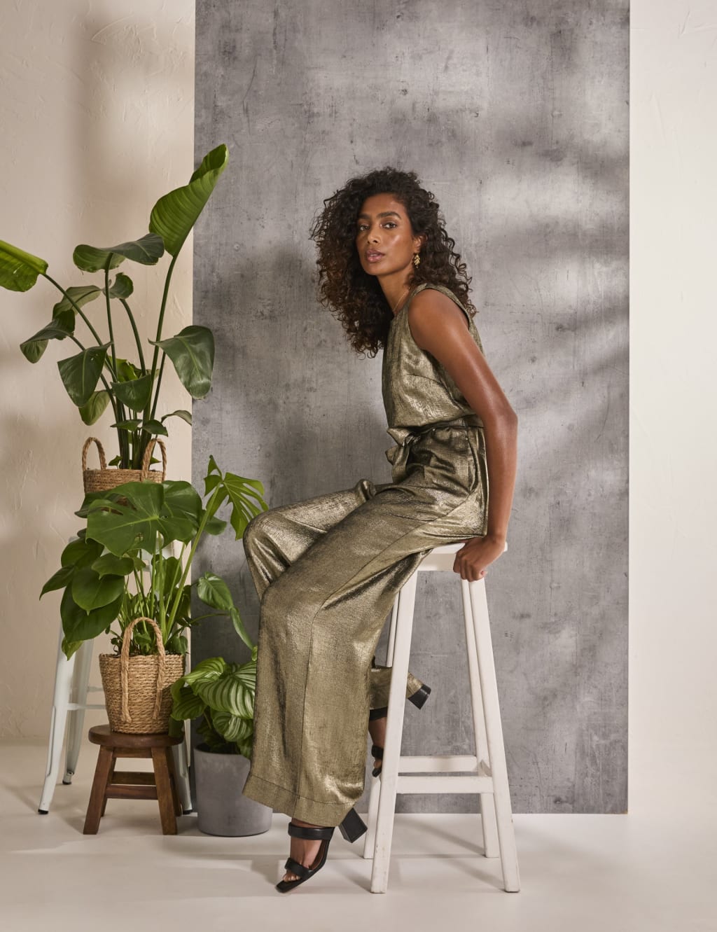 Metallic Tie Detail Wide Leg Jumpsuit 4 of 7