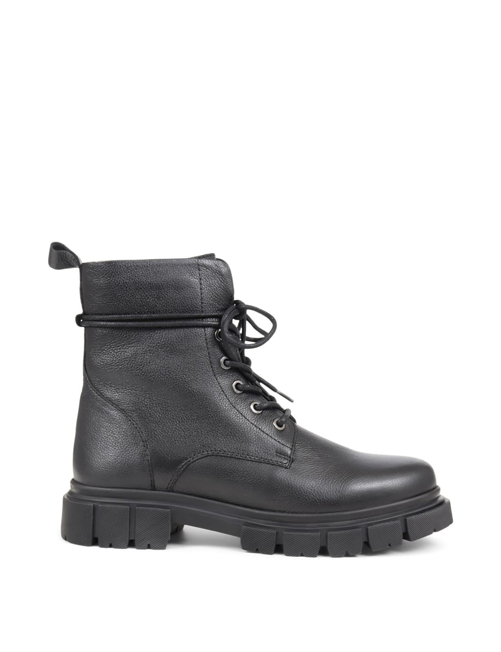 Leather Biker Lace Up Cleated Ankle Boots