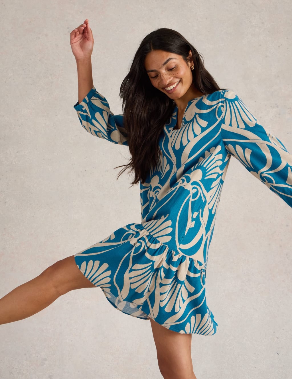 Linen Rich Printed Tea Dress 3 of 6