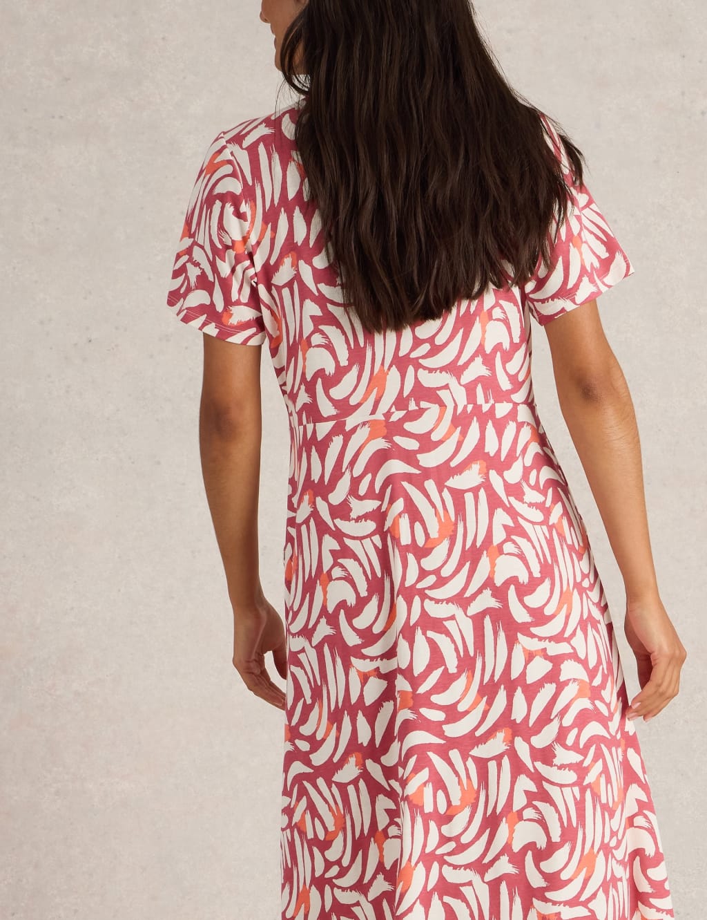 Cotton Modal Printed V Neck Midi Shirt Dress 3 of 6