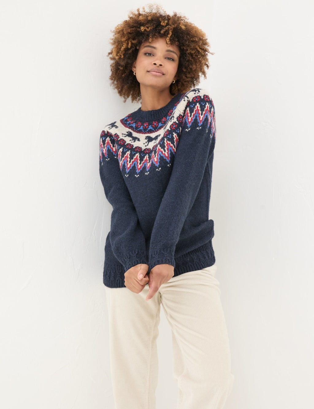 Wool Blend Fair Isle Crew Neck Jumper FatFace M S