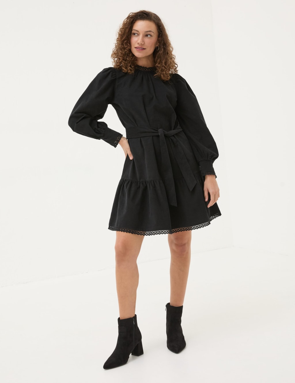Cord Tie Waist Mini Shift Dress