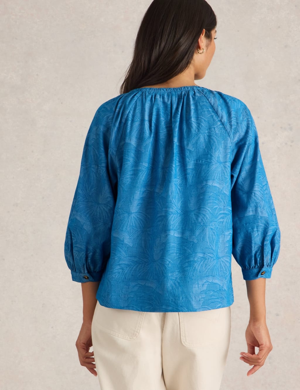 Cotton Rich Jacquard Tie Neck Blouse 4 of 6