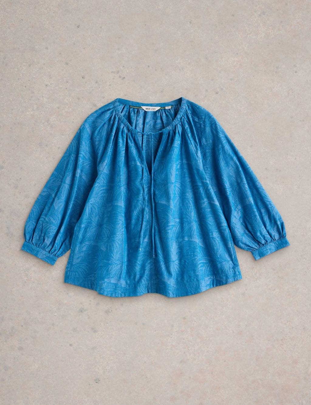 Cotton Rich Jacquard Tie Neck Blouse 2 of 6