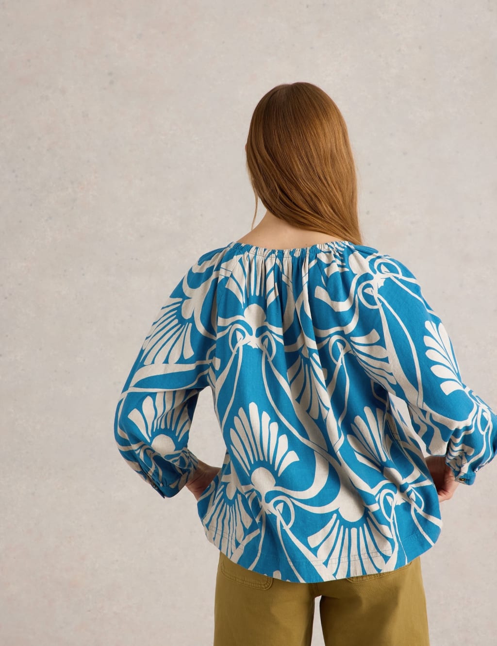 Linen Rich Printed Tie Neck Blouse 4 of 6