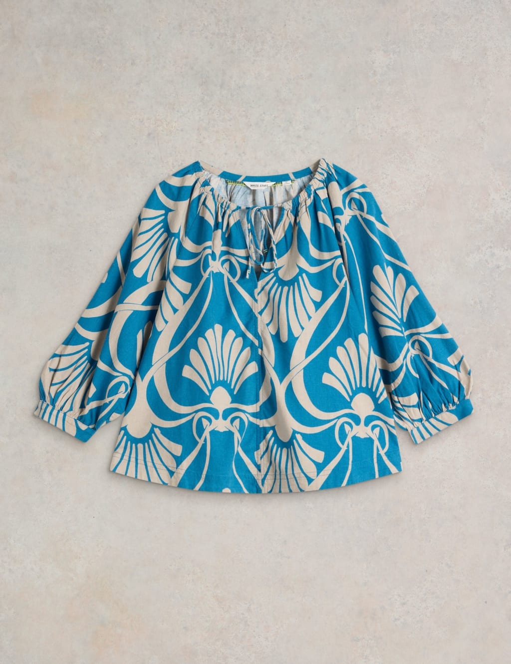 Linen Rich Printed Tie Neck Blouse 2 of 6