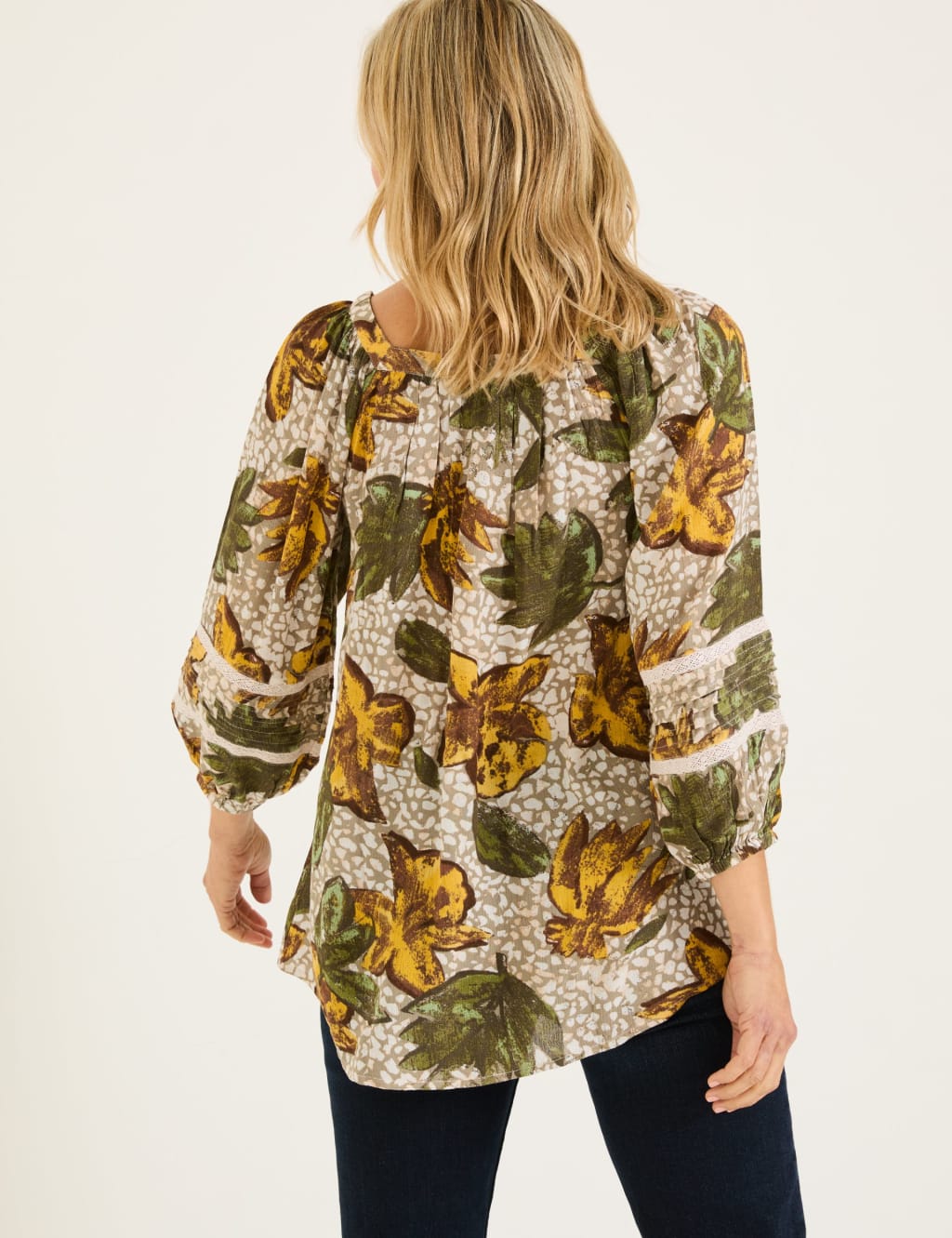 Floral Square Neck Lace Insert Blouson Sleeve Blouse 4 of 6
