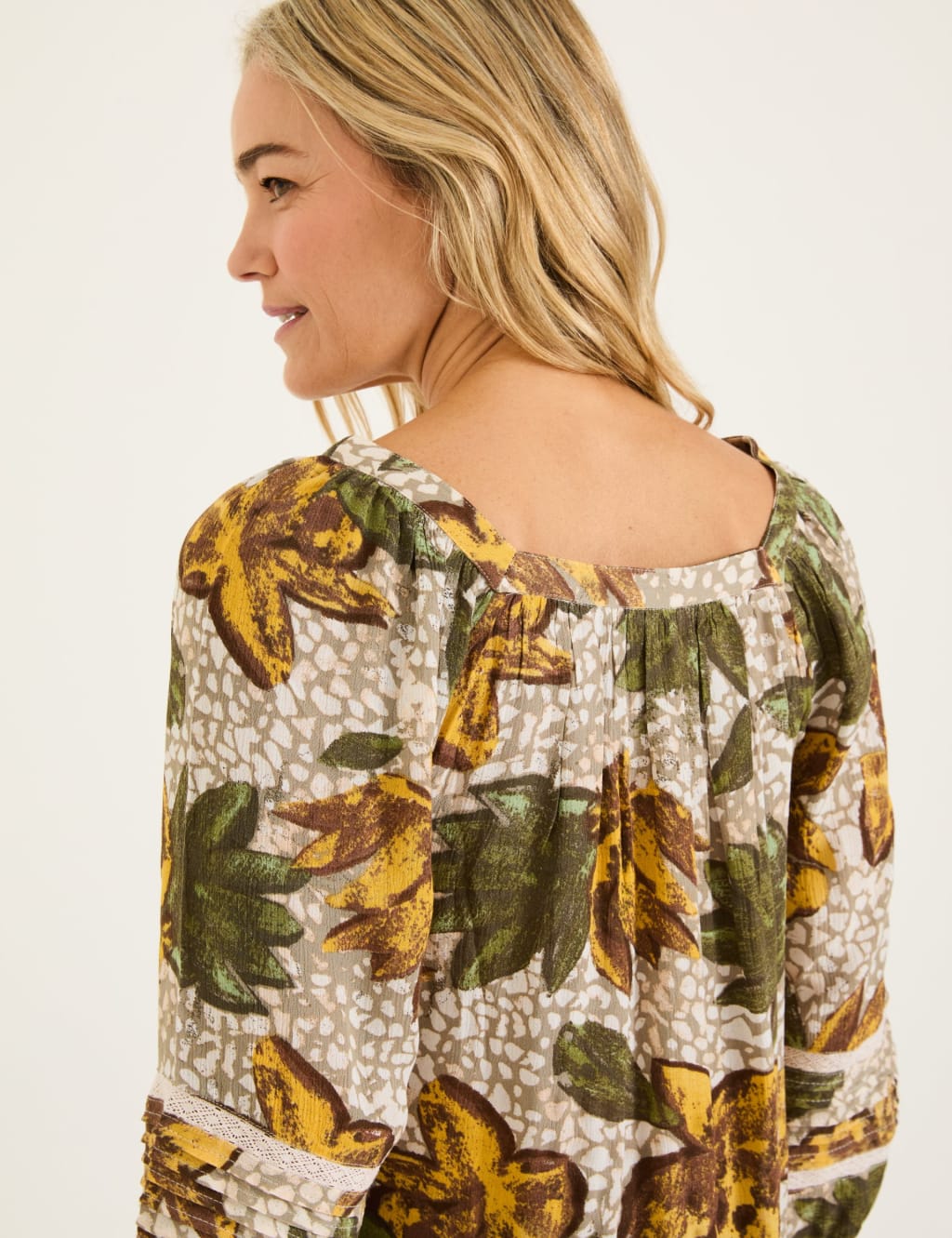 Floral Square Neck Lace Insert Blouson Sleeve Blouse 5 of 6