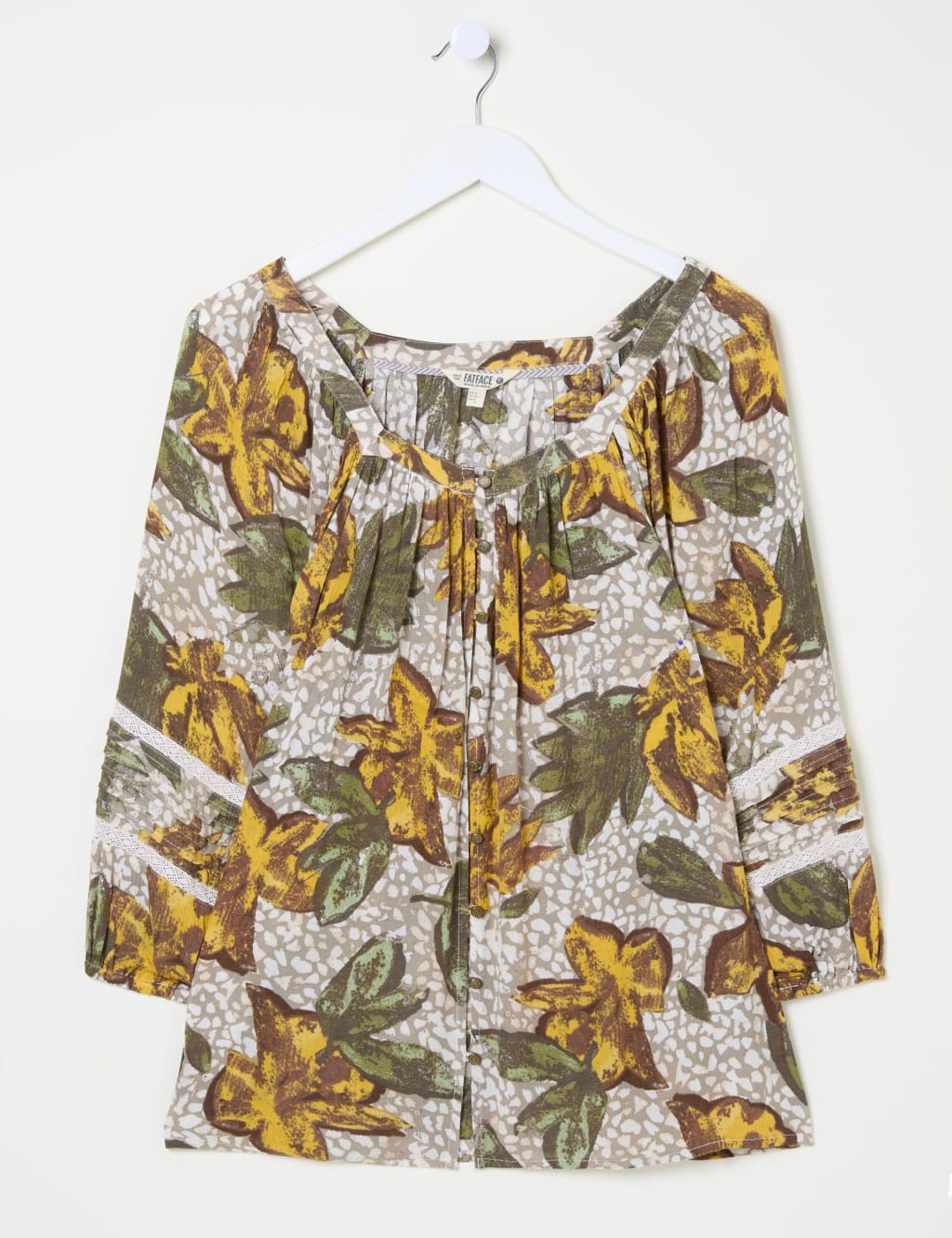 Floral Square Neck Lace Insert Blouson Sleeve Blouse 2 of 6
