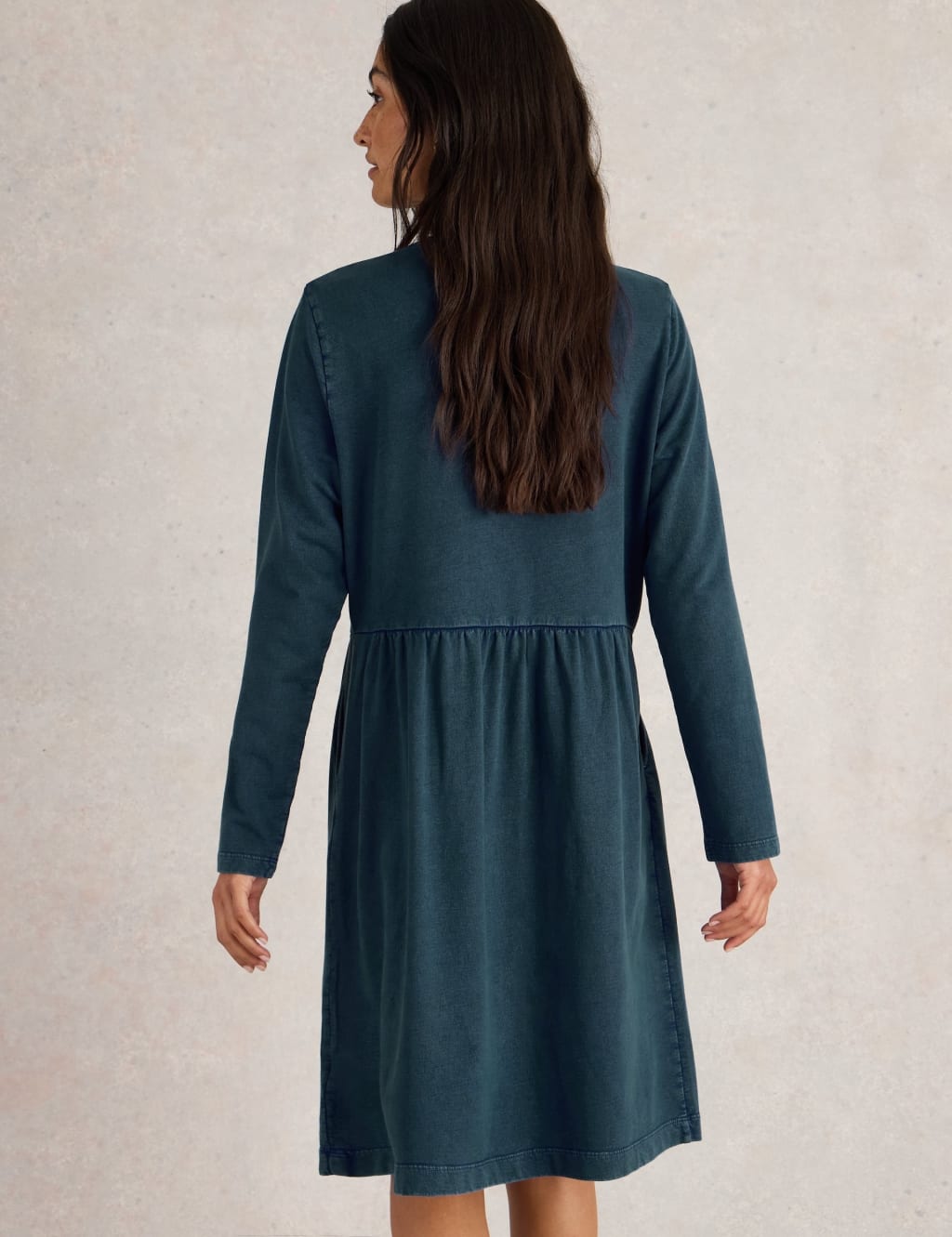 Denim Notch Neck Knee Length Tea Dress 4 of 6