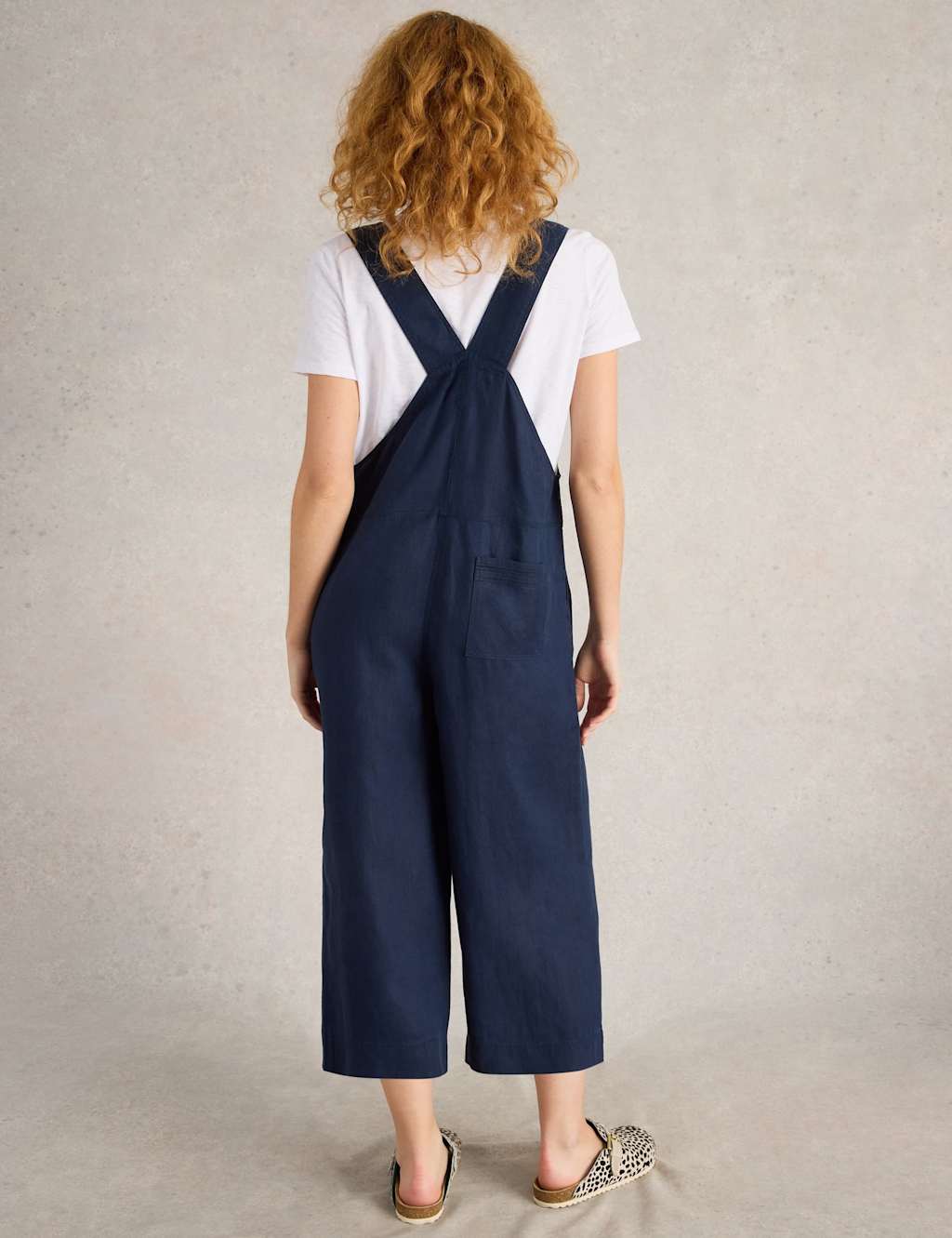 Pure Linen Cropped Dungarees 4 of 7
