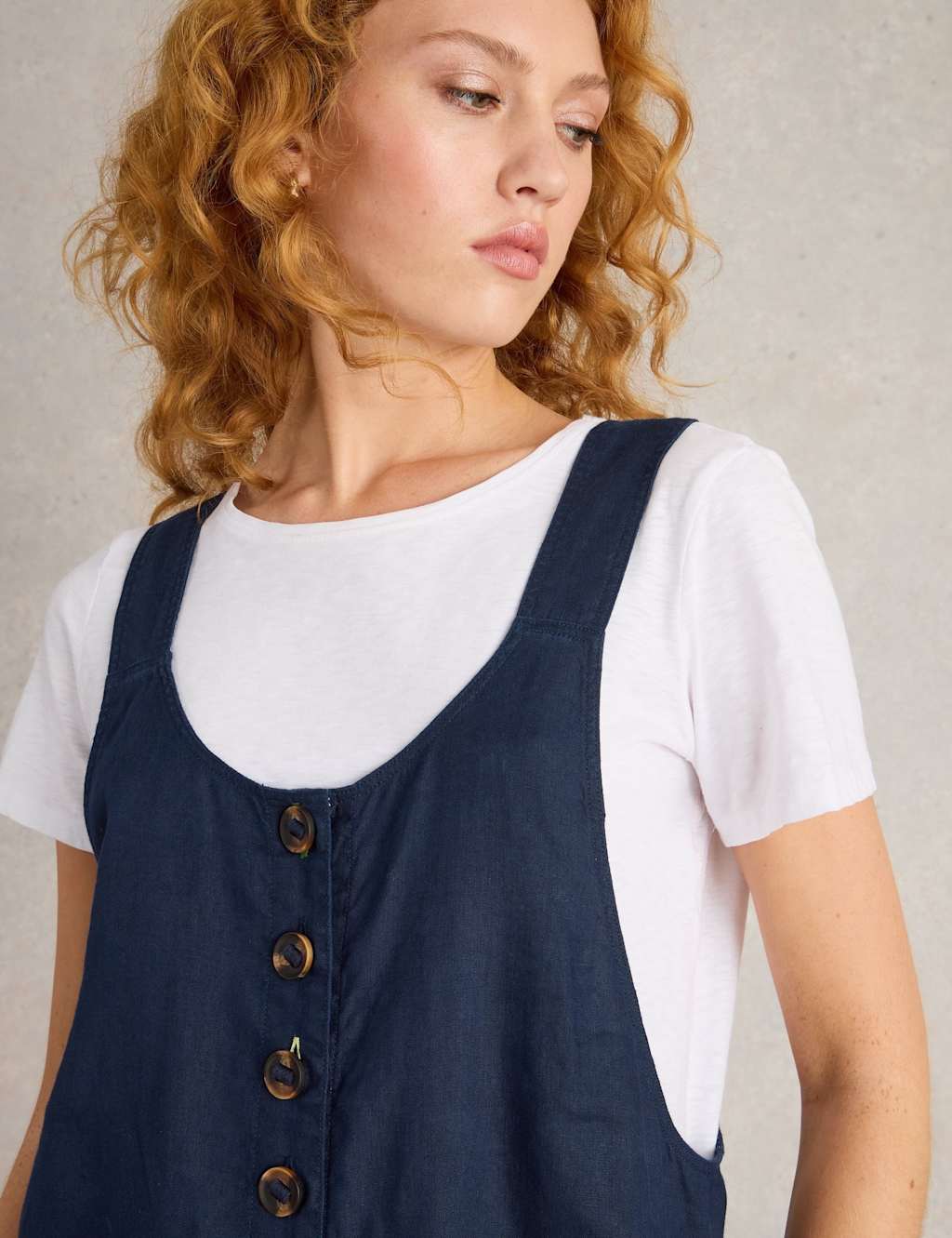 Pure Linen Cropped Dungarees 5 of 7