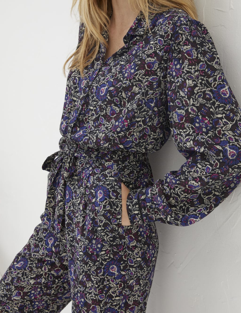 Floral Belted Long Sleeve Waisted Jumpsuit FatFace M S