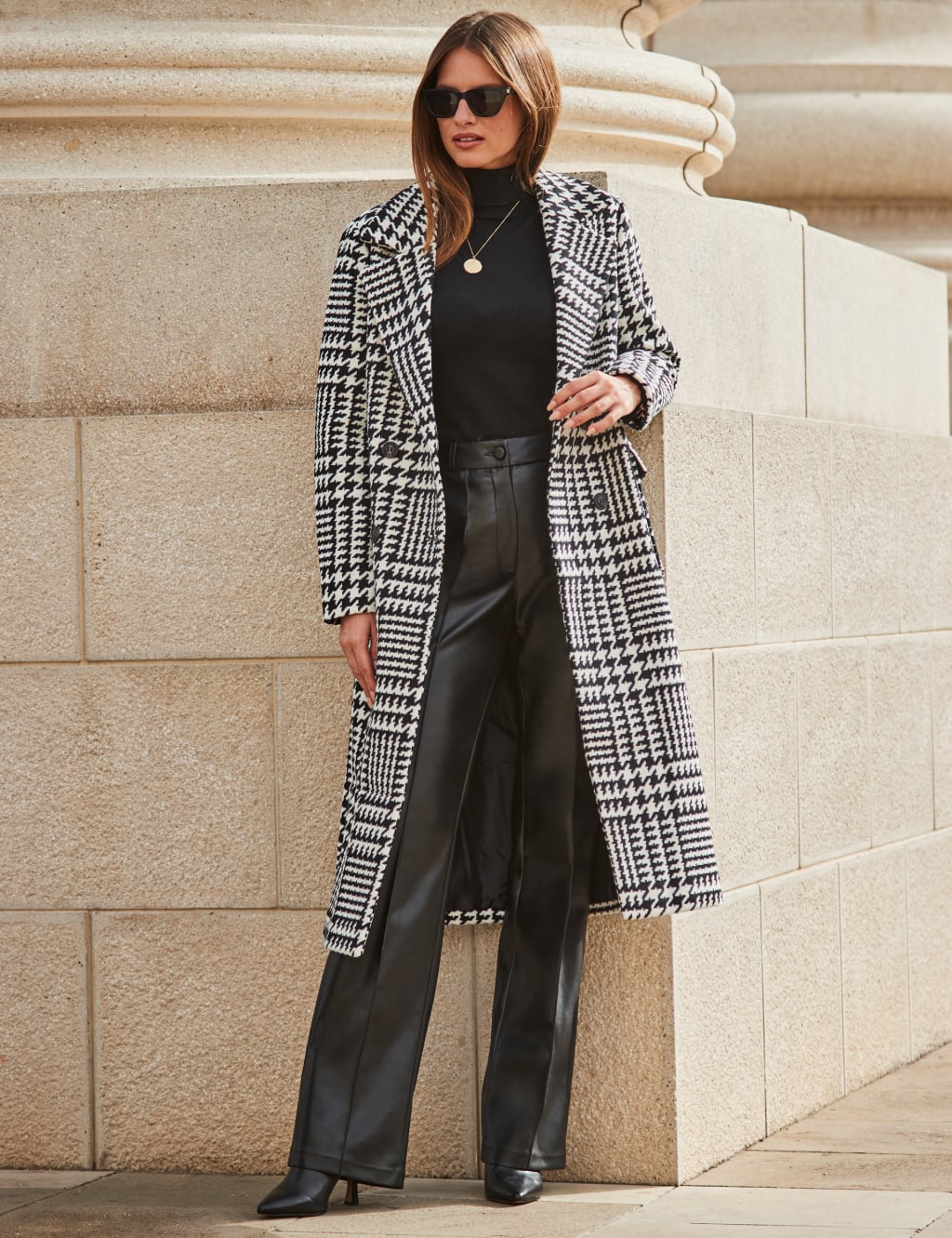 Checked longline coat deals