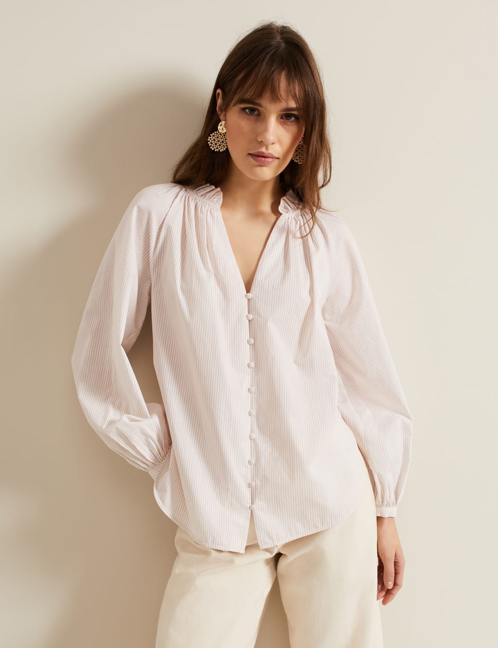 Pure Cotton Striped Notch Neck Shirt 1 of 6
