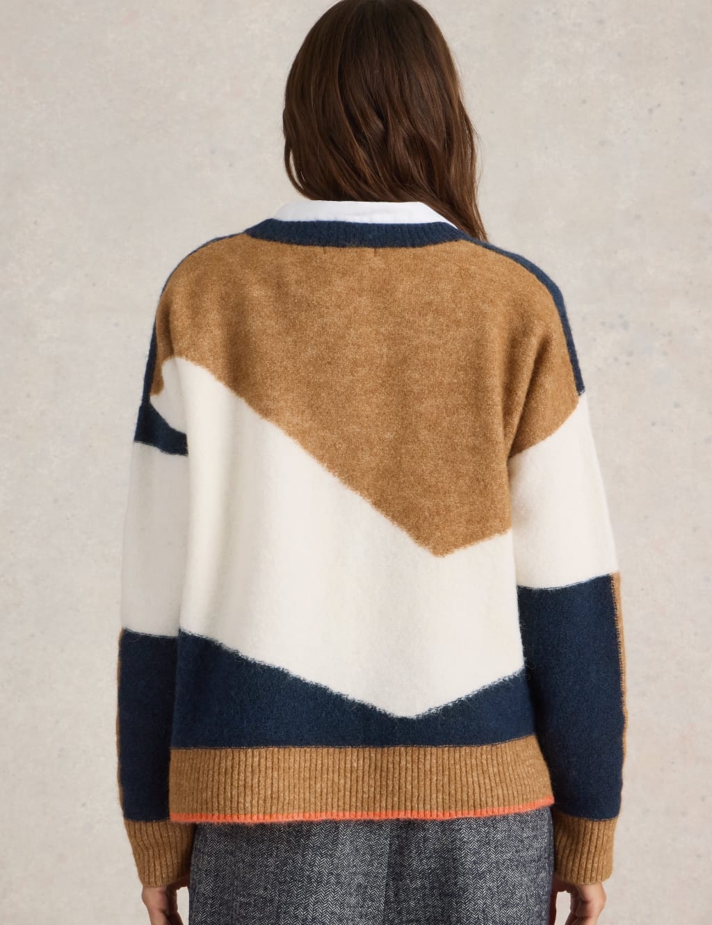 Wool Blend Colour Block V-Neck Relaxed Jumper 4 of 6