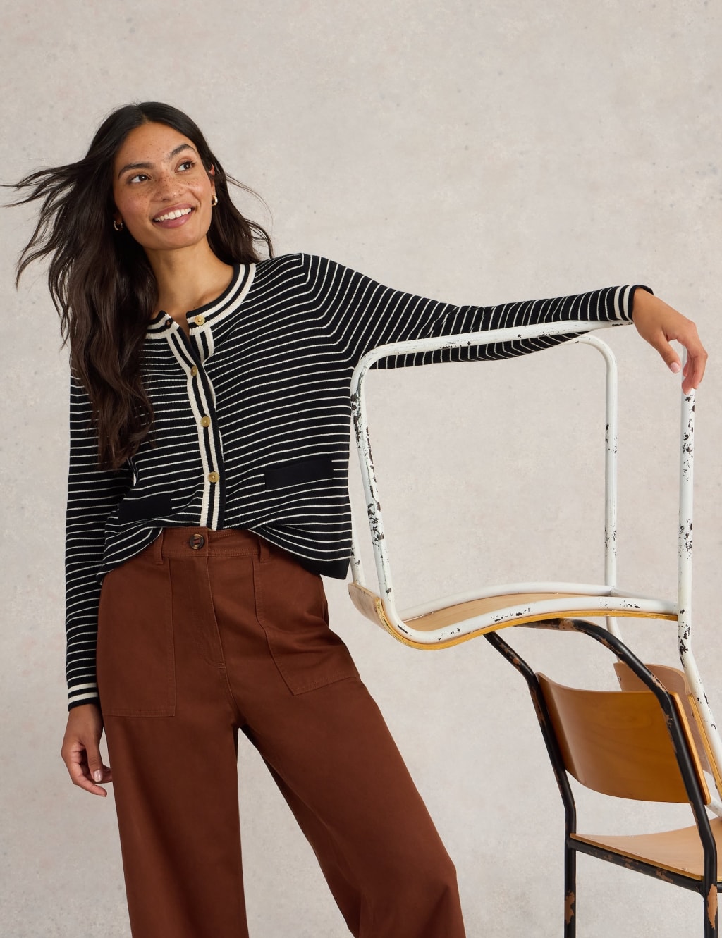 Pure Cotton Striped Button Front Cardigan 5 of 6