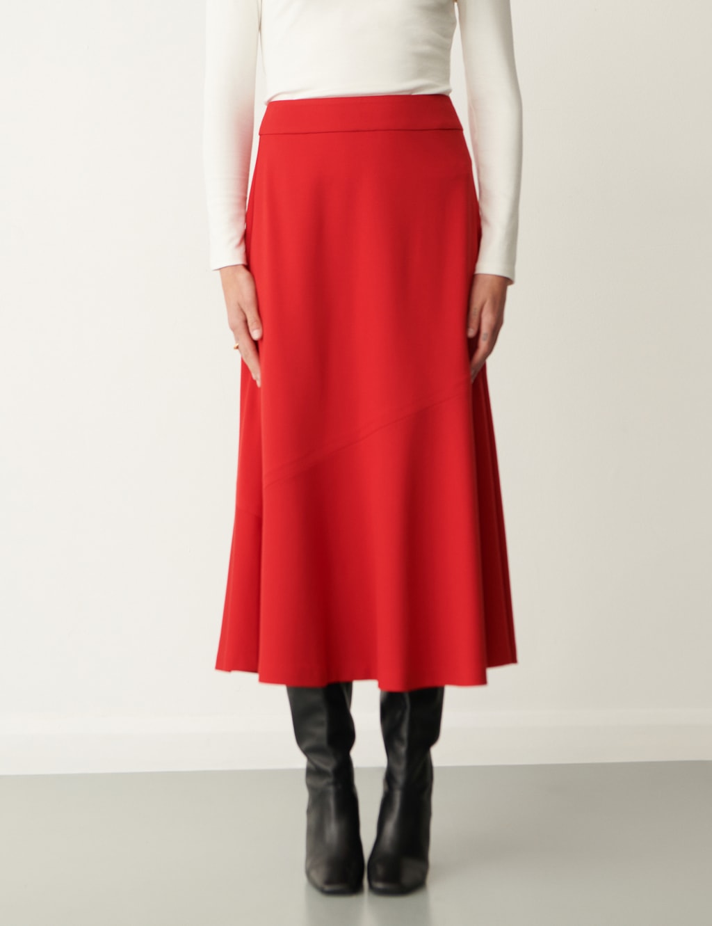 Ponte Jersey Seam Detail Midi A-Line Skirt 1 of 4