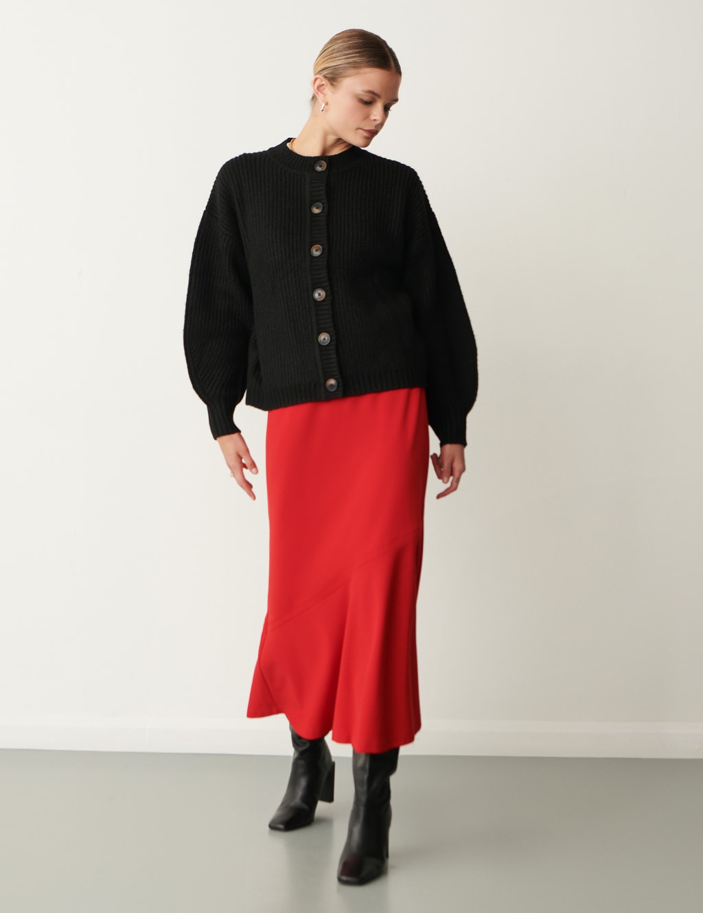Ponte Jersey Seam Detail Midi A-Line Skirt 2 of 4