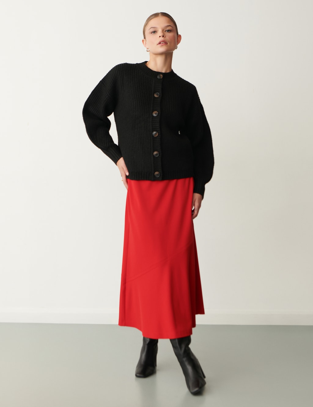 Ponte Jersey Seam Detail Midi A-Line Skirt 4 of 4